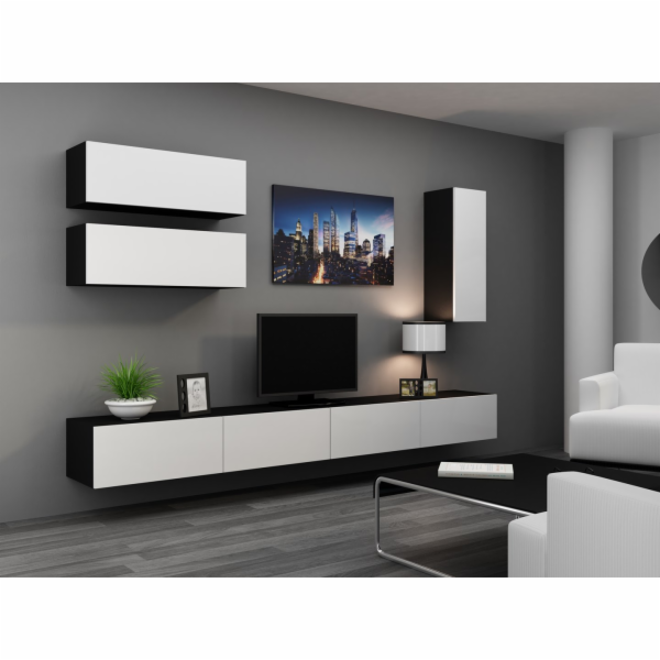 Cama Obývací skříň sestava VIGO 13 černo/bílý lesk