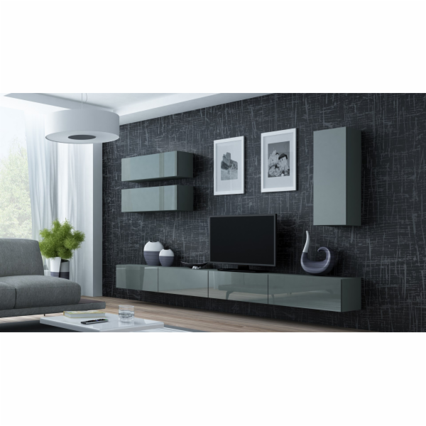 Cama Obývací skříň sestava VIGO 13 šedá/šedá lesk