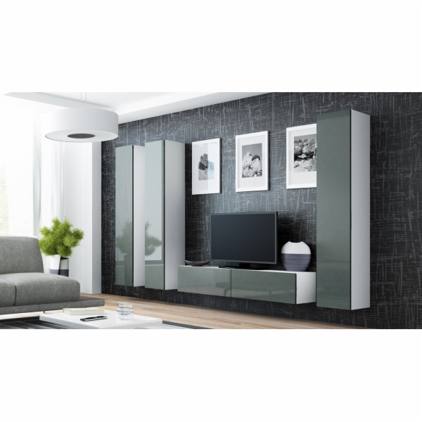 Cama Obývací skříň sestava VIGO 14 bílá/šedá lesk