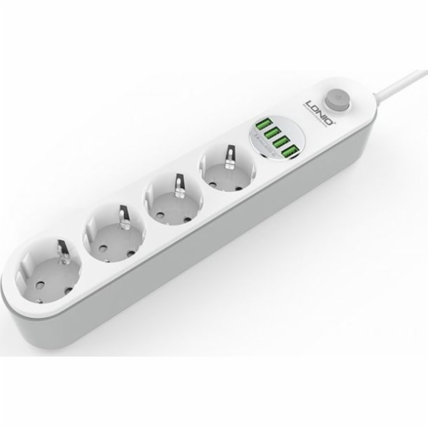 Napájecí lišta se 4 zásuvkami AC, 4x USB, LDNIO SE4432, 2...
