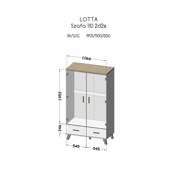 Cama šatní skříň LOTTA 2D2D bílá + dub sonoma