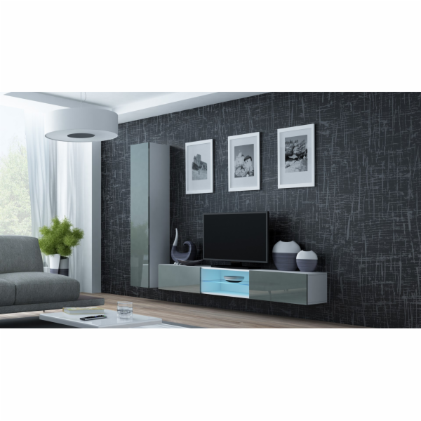 Cama Obývací skříň sestava VIGO 21 bílá/šedá lesk