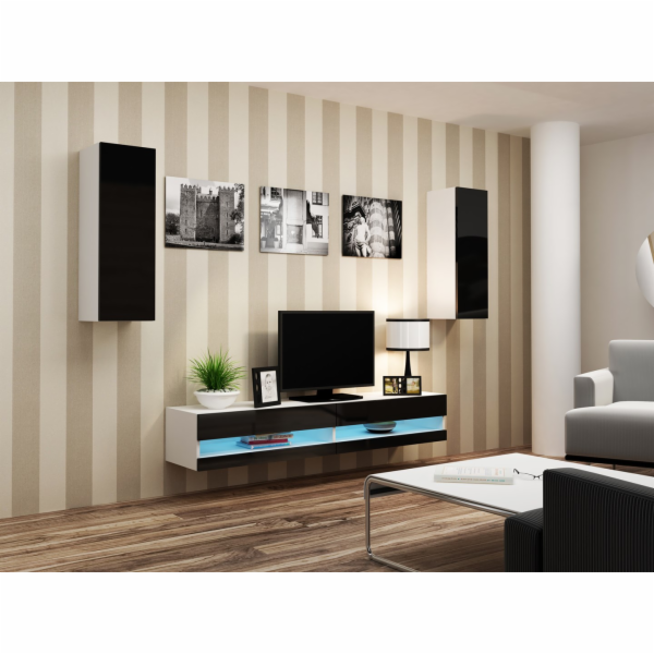 Cama Obývací skříň sestava VIGO NEW 10 bílá/černý lesk