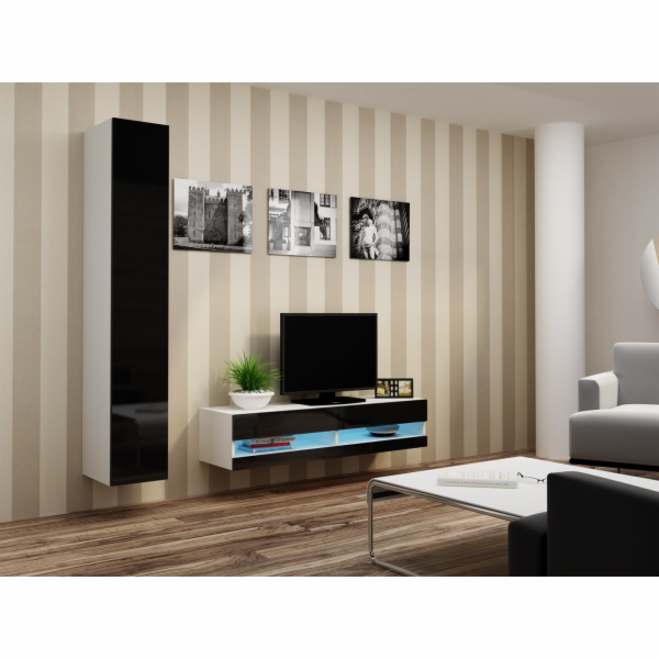 Cama Obývací skříň sestava VIGO NEW 13 bílá/černý lesk