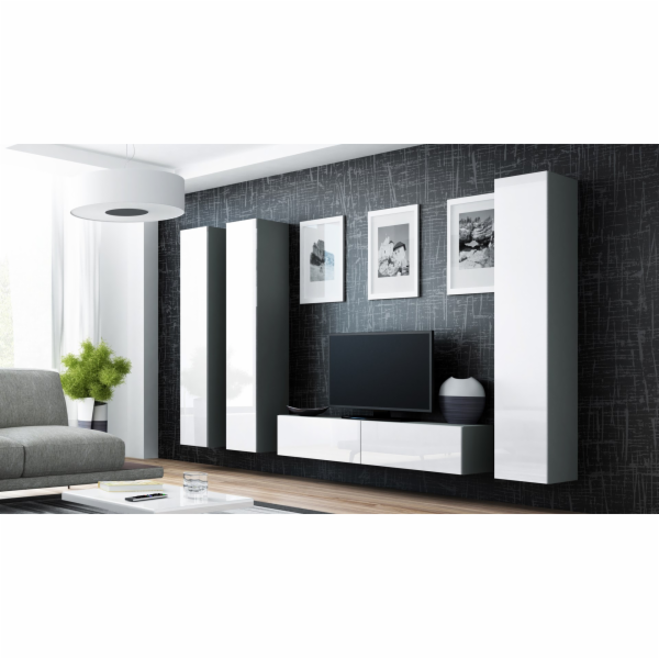 Cama Sestava obývací skříňky VIGO 14 šedo/bílý lesk