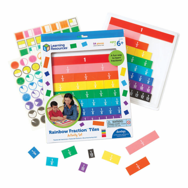 Duhové zlomkové dlaždice se zásobníkem Learning Resources...