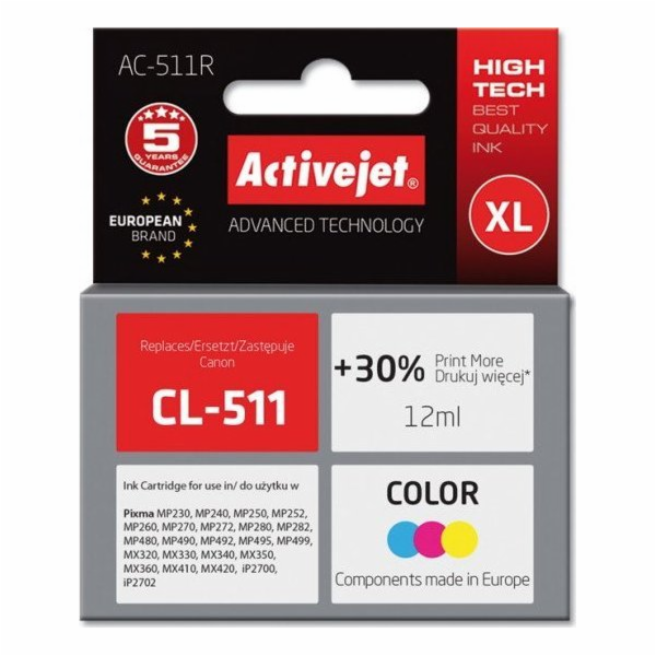 Activejet Inkoust AC-511R (náhrada za Canon CL-511; Premi...