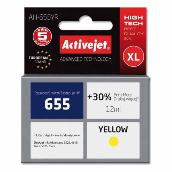 Activejet AH-655YR ink for HP printer; HP 655 CZ112AE rep...