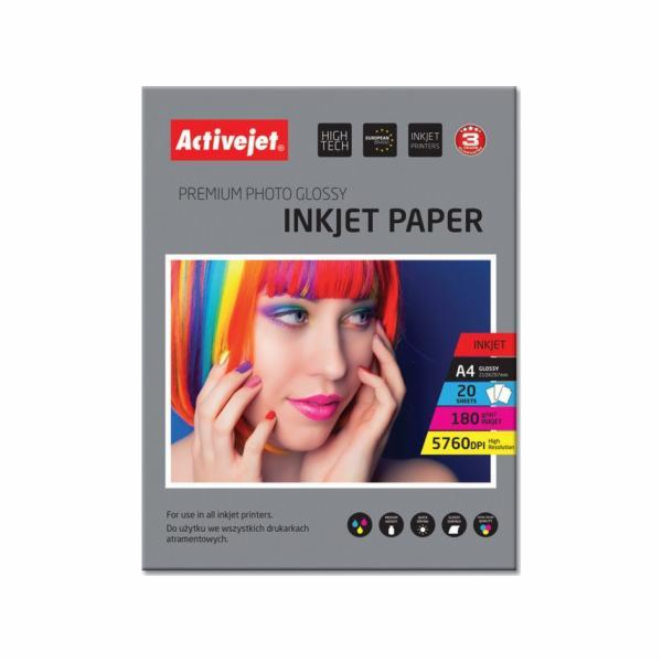 Activejet AP4-180G20 photo paper for ink printers; A4; 20...