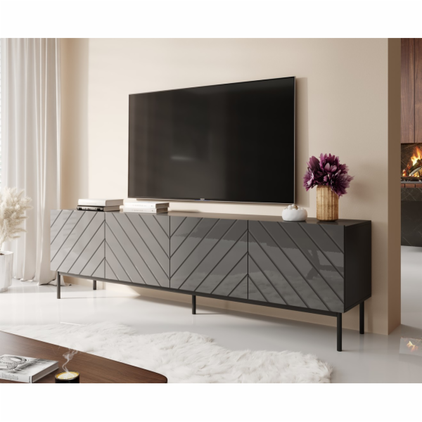 ABETO RTV skříň na černém ocelovém rámu 200x42x60 grafit/...