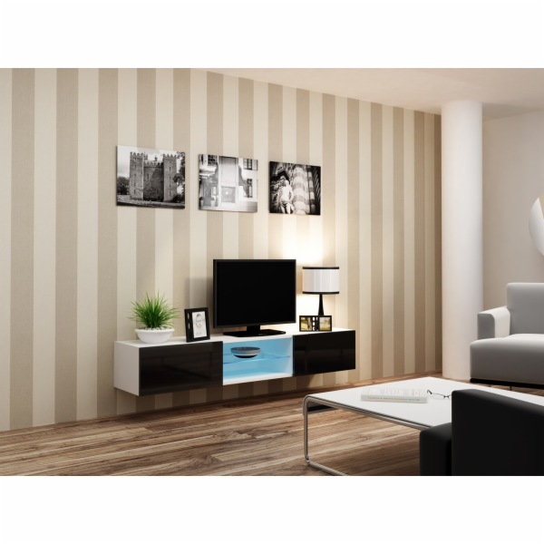 Cama TV stolek VIGO GLASS 30/180/40 bílá/černý lesk