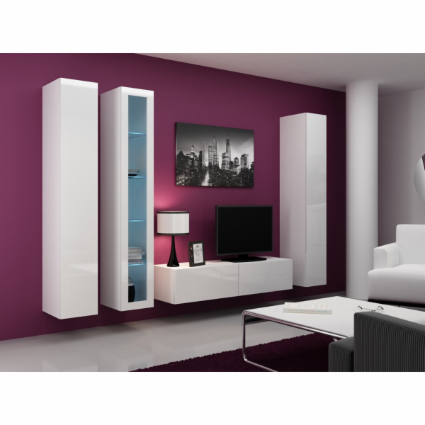 Cama Obývací skříň sestava VIGO 15 bílá/bílý lesk