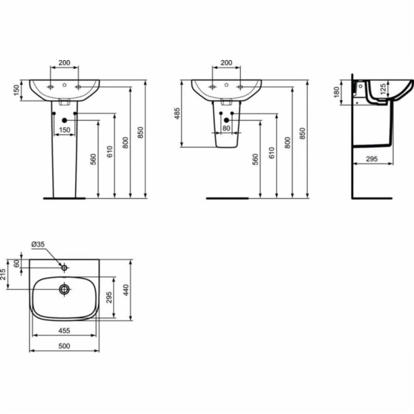 Umyvadlo Ideal Standard I.LIFE A T470701, ker, 18x50x44 cm