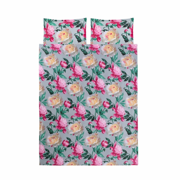 Sada povlečení s potahem Okko FLWR1, růžová/šedá 200x220