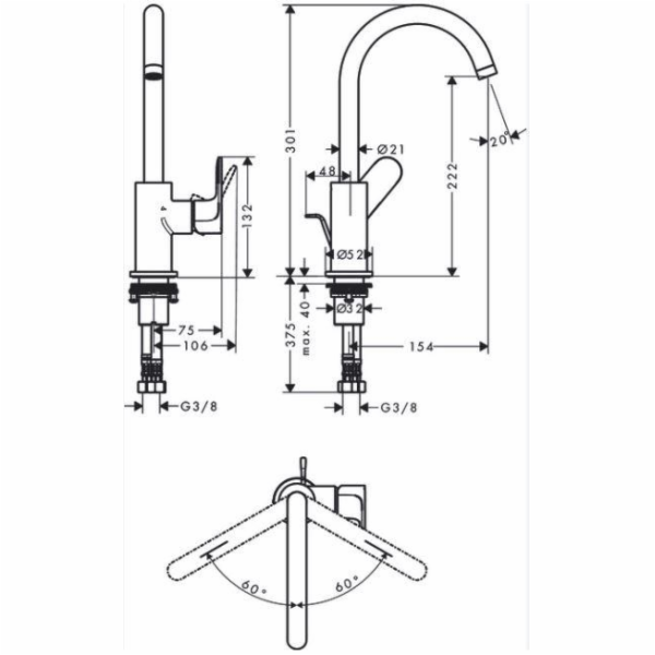 Umyvadlová baterie Hansgrohe Rebris S 72536000, chrom
