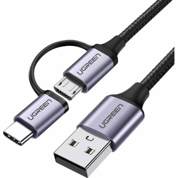 UGREEN USB-A to Micro USB + USB Type-C Cable 1m Black