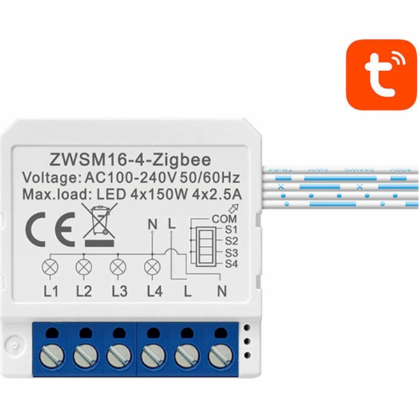 Chytrý spínací modul ZigBee Avatto ZWSM16-W4 TUYA