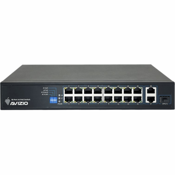 AVIZIO Switch 16x RJ45 PoE 100Mb/s + 2x RJ45 Uplink 1Gb/s
