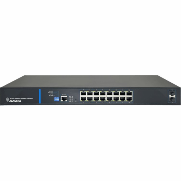 AVIZIO Switch 16x RJ45 PoE 1Gb/s + 2x SFP Uplink 1Gb/s + ...