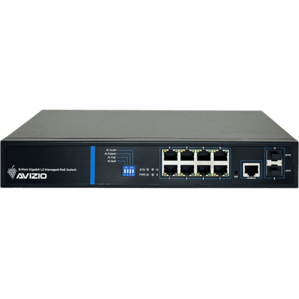 AVIZIO Switch 8x RJ45 PoE 1Gb/s + 2x SFP Uplink 1Gb/s + 1...