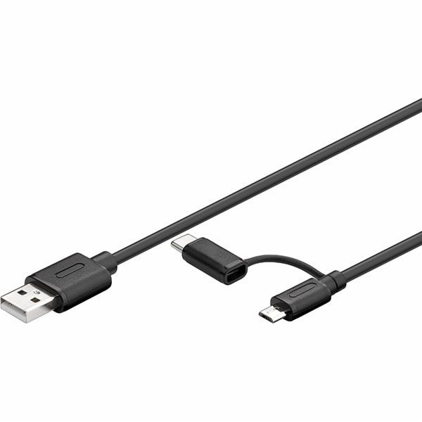 USB 2.0 Kabel, USB-A Stecker > USB-C + Micro-USB Stecker