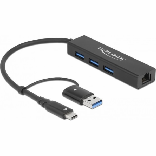 USB 3.2 Gen 1 Hub mit 3 Ports und Gigabit LAN und USB-C/A...