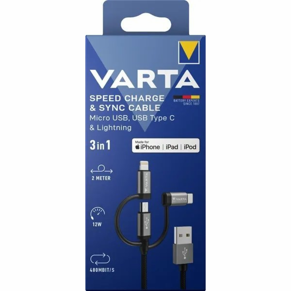 Varta Speed Charge & Sync Cable 3in1 USB-A auf Light./Mic...