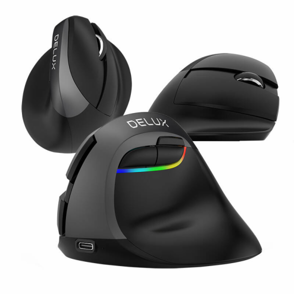 Bezdrátová vertikální myš Delux M618Mini BT+2,4G RGB 4000...