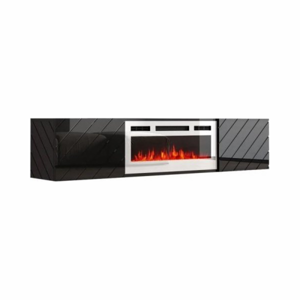 Skříň RTV LUXE 182,6x34,5x37,5 černá/černý lesk + bílý krb