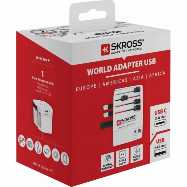 SKROSS cestovní adaptér MUV USB, USB A+C, univerzální pro...