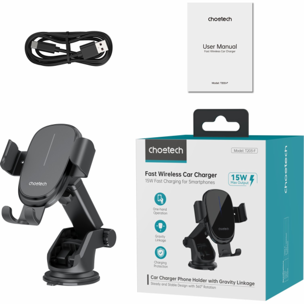 Gravity car holder with charger Choetech T203-F, 15W (black)
