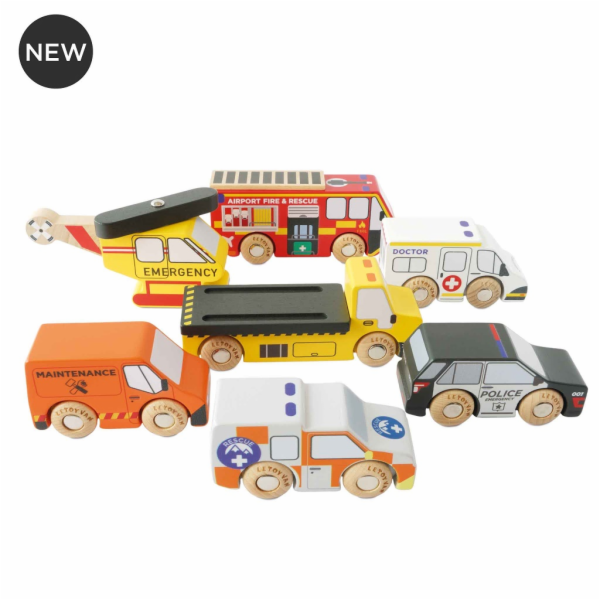 Le Toy Van Set záchranných autíček s vrtulníkem