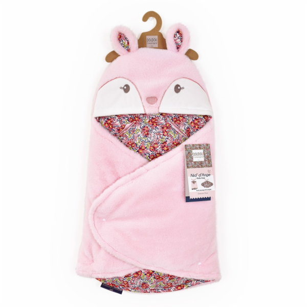Doudou Plyšová růžová dečka s kapucí Boh aime 70 cm
