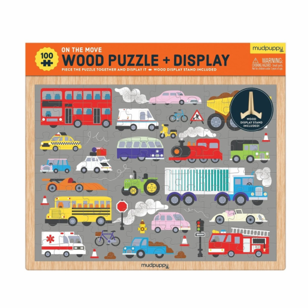 Mudpuppy Dřevěné puzzle Dopravní prostředky + stojánek 10...