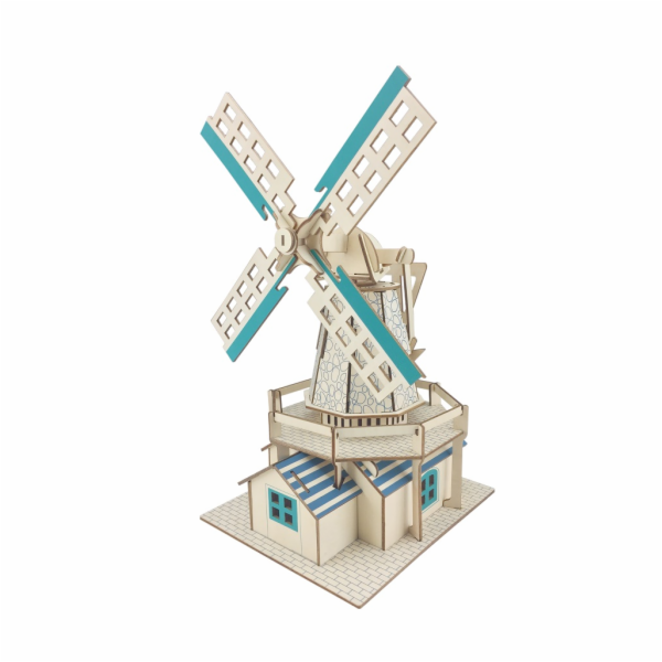 Woodcraft Dřevěné 3D puzzle Holandský větrný mlýn modrý