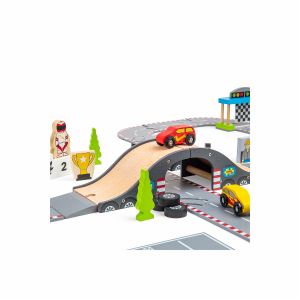 Bigjigs Rail Dřevěná autodráha závodní den