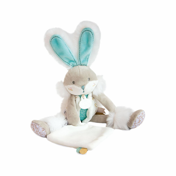 Doudou Dárková sada - plyšový zajíček s dečkou 31 cm tyrk...