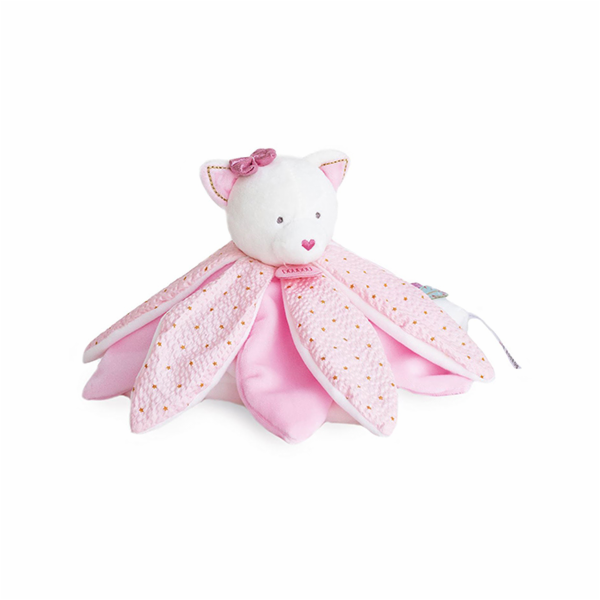 Doudou Dárková sada - plyšový muchláček růžová kočka 26 cm