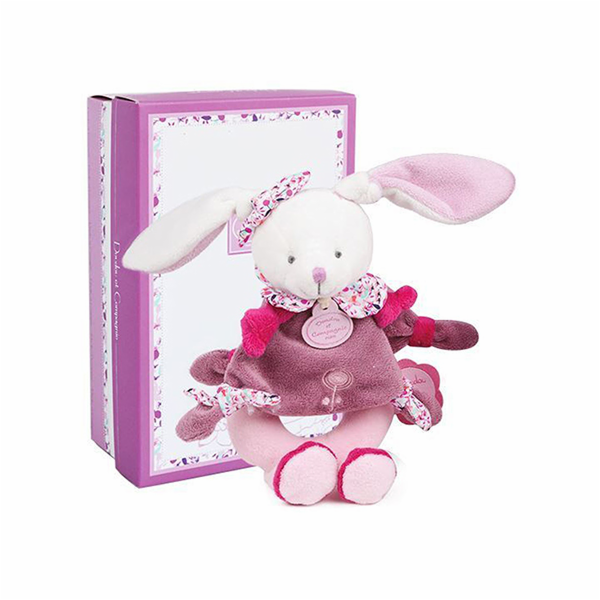 Doudou Dárková sada - Plyšové chrastítko králíček 19 cm