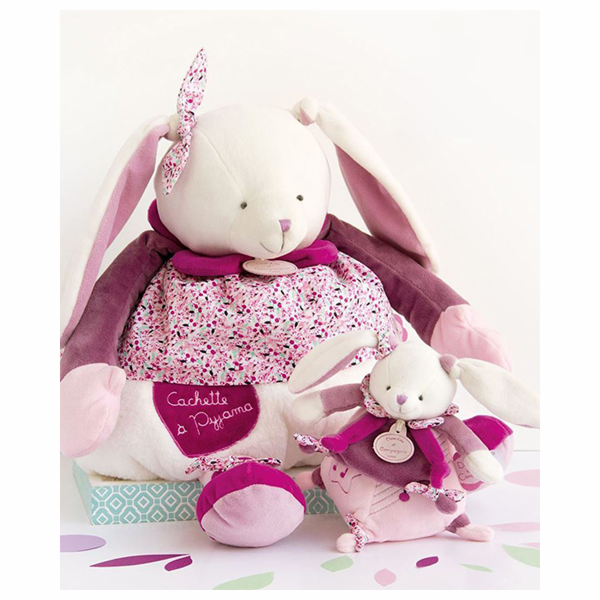 Doudou Dárková sada - Hudební hračka růžový králíček 17 cm