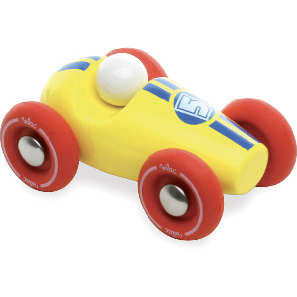 Vilac Dřevěné závodní mini auto 1 ks číslo modré se žlutý...