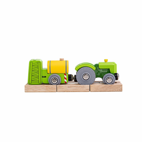 Bigjigs Rail Traktor s vlečkou zelený