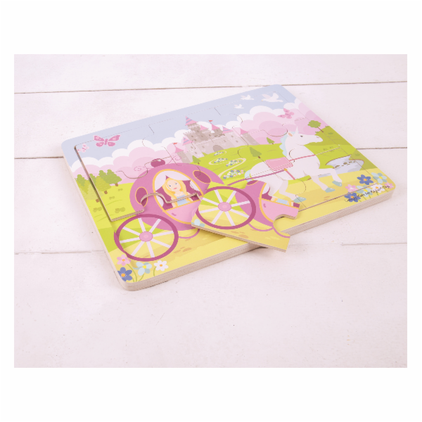 Bigjigs Toys Dřevěné puzzle princezna s kočárem