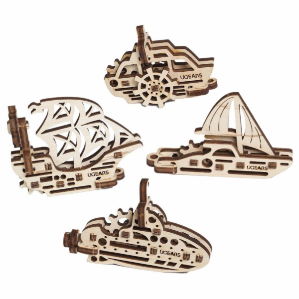 Ugears 3D dřevěné mechanické puzzle 4 mechanické přívěšky...