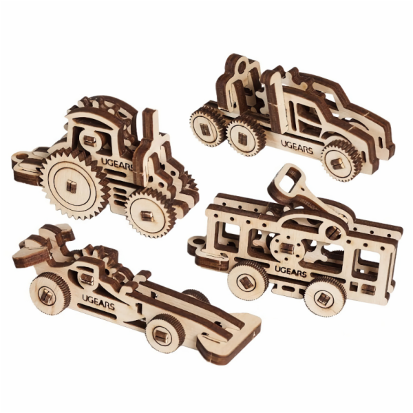 Ugears 3D dřevěné mechanické puzzle 4 mechanické přívěšky...