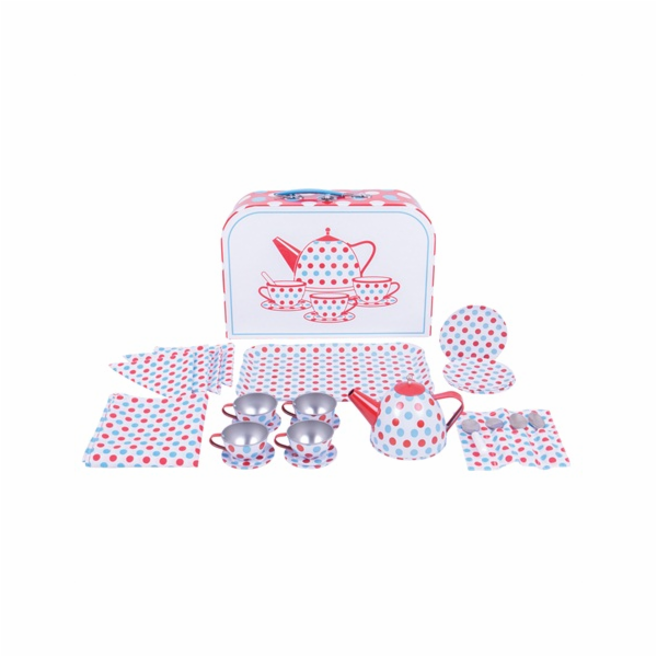 Bigjigs Toys Čajový servis s puntiky v kufříku