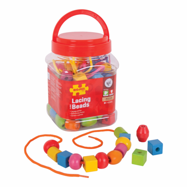 Bigjigs Toys Dřevěné navlékací korálky v bedýnce
