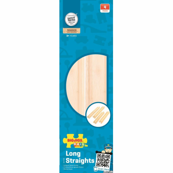 Bigjigs Rail Dlouhé rovné koleje 21 cm 4 ks