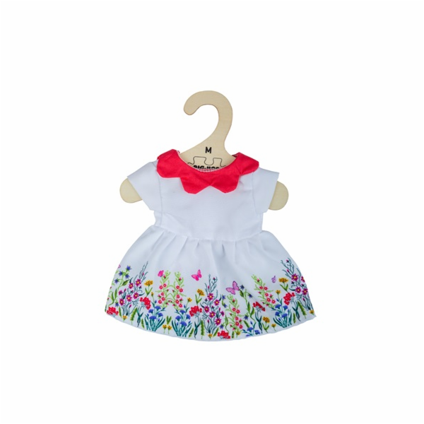 Hračka Bigjigs Toys Bílé květinové šaty s červeným límečk...