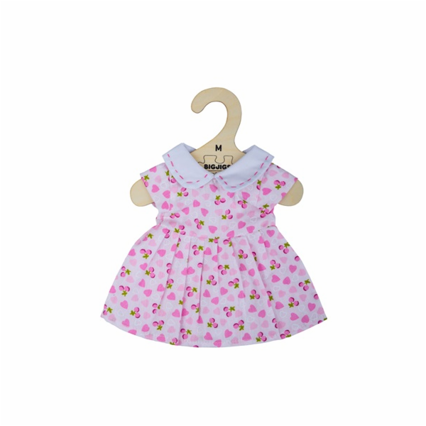 Hračka Bigjigs Toys Růžové šaty se srdíčky pro panenku 34 cm